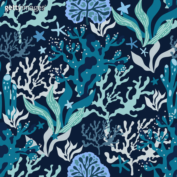 Beautiful seamless pattern with seaweeds, Sea underwater plants, ocean ...