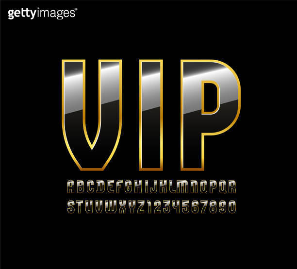 3d vip font with golden streak, trendy dark alphabet, modern condensed ...