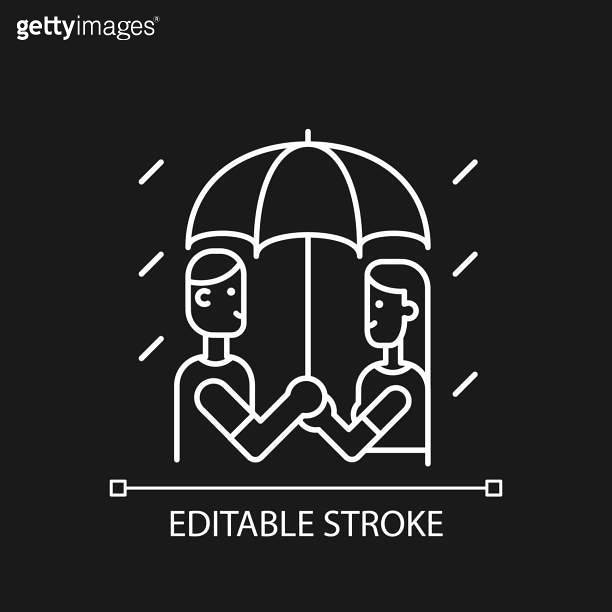 Walking under rain white linear icon for dark theme 이미지 (1349214009 ...