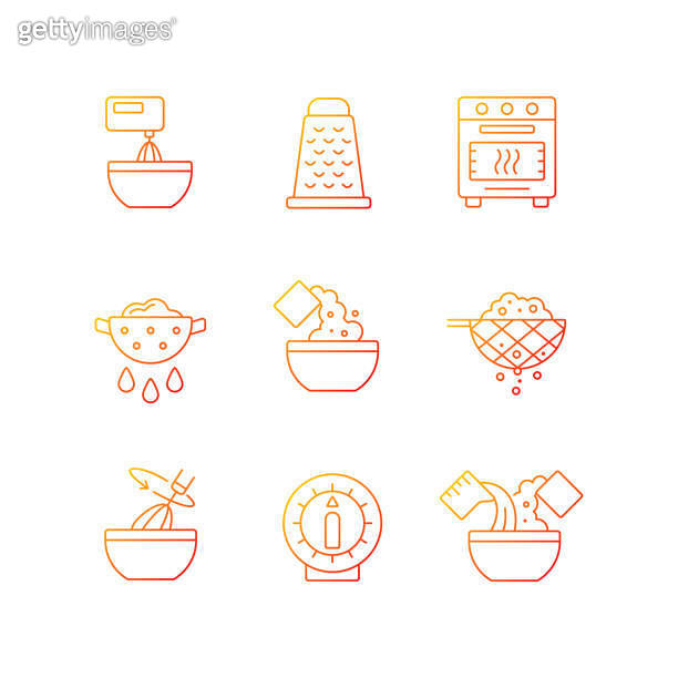 Food cooking instruction gradient linear vector icons set 이미지 ...