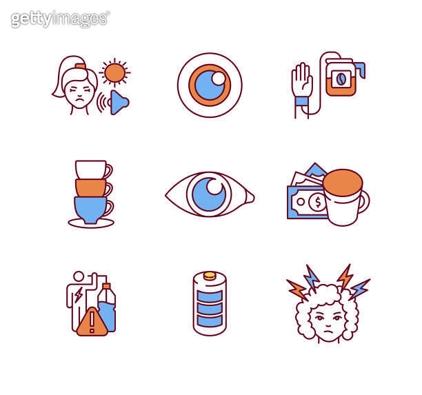 Energy drinks negative effects RGB color icons set 이미지 (1307178382