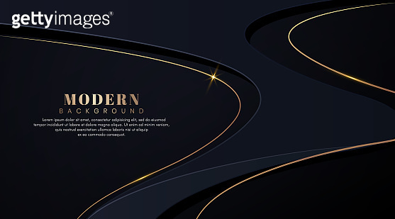 Abstract dark blue wave shape background with glitter golden wavy lines ...