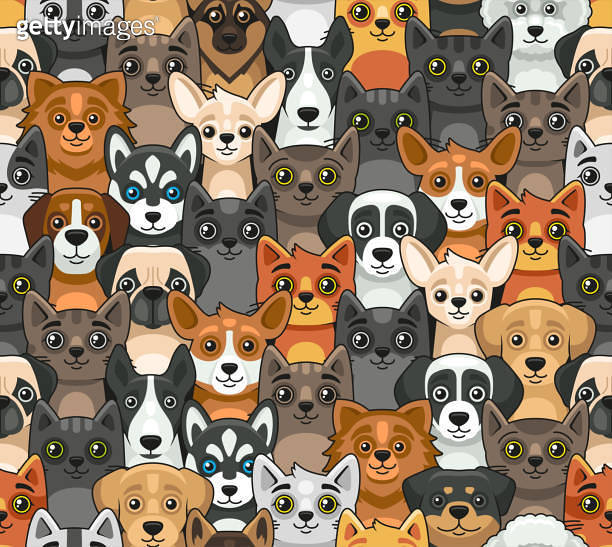 Cat and Dog Seamless Pattern. Cute Cartoon Style. Vector 이미지 ...