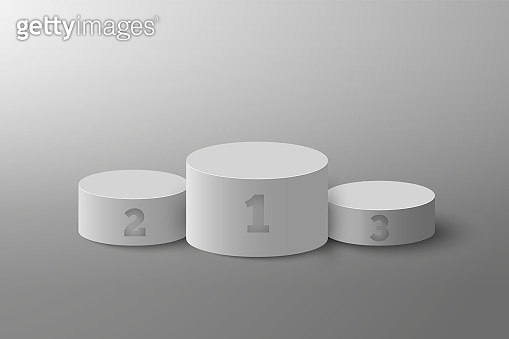 Winner podium. Round olympic pedestal. First, second, third victory ...