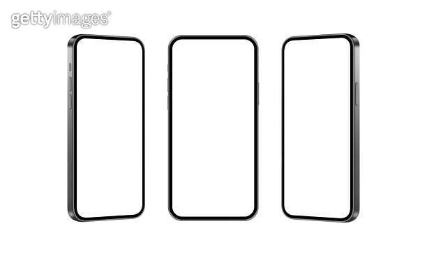 Set of Black Mobile Phones Mockups Isolated on White Background, Front ...