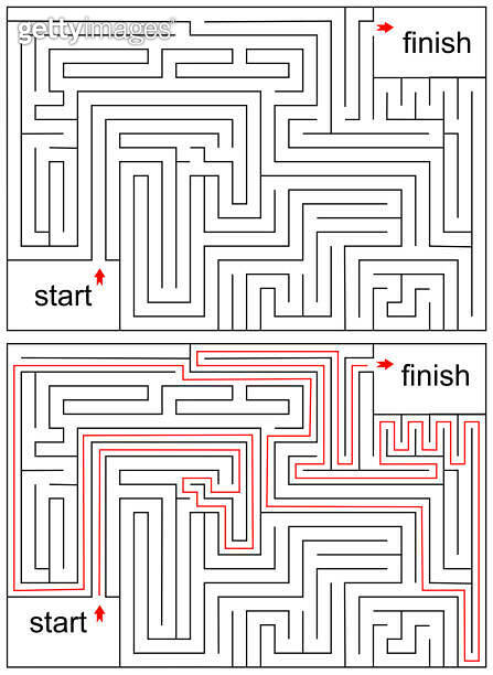Large Vector Horizontal Maze with Answer 이미지 (1356138727) - 게티이미지뱅크