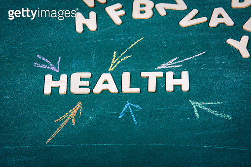 HEALTH. Care, treatment and diagnosis concept. White wooden alphabet ...