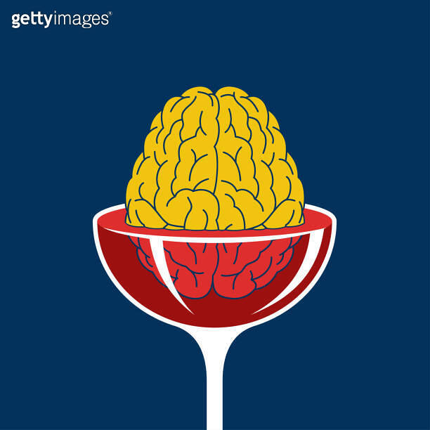Alcohol impact the brain drowning in glass wine 이미지 (1359474874) 게티이미지뱅크