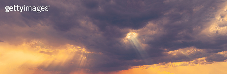 Sky Rays Background Sunshine In Sunrise Bright Dramatic Sky. Sun Ray Through Dark Rainy ...