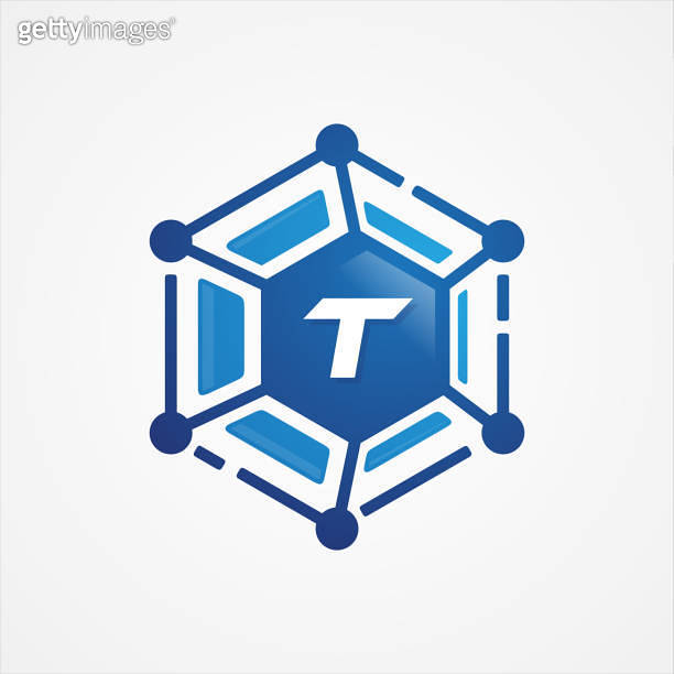 Technology design vector orbit shape hexagon with letter T symbol ...