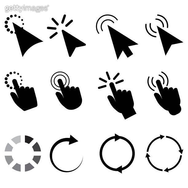 Loading Red Cursor Set cursors loading. Digital illustration. Flat button with set cursors ...