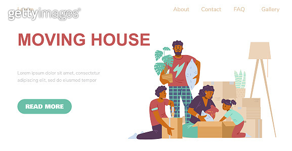 Vector design of web app for relocation services of family at new home ...