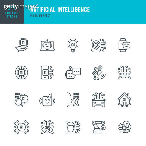 Artificial Intelligence - thin line vector icon set. Pixel perfect ...