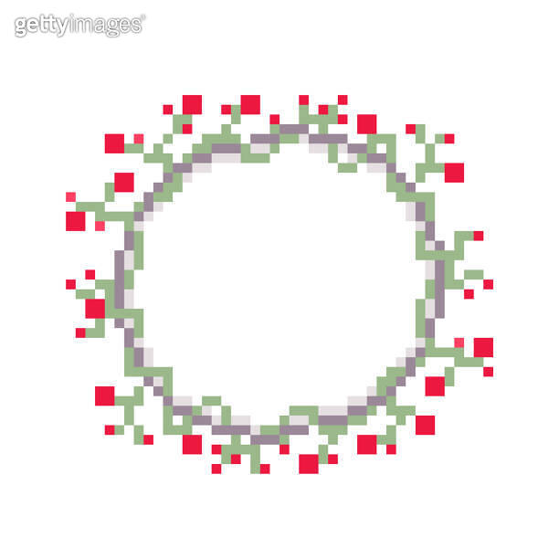 Pixel Round Pixel art round botanical ornament frame with text space isolated on ...