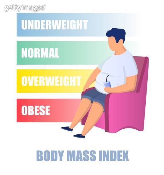 BMI, body mass index chart, vector illustration. Obese, overweight, normal, underweight. Body
