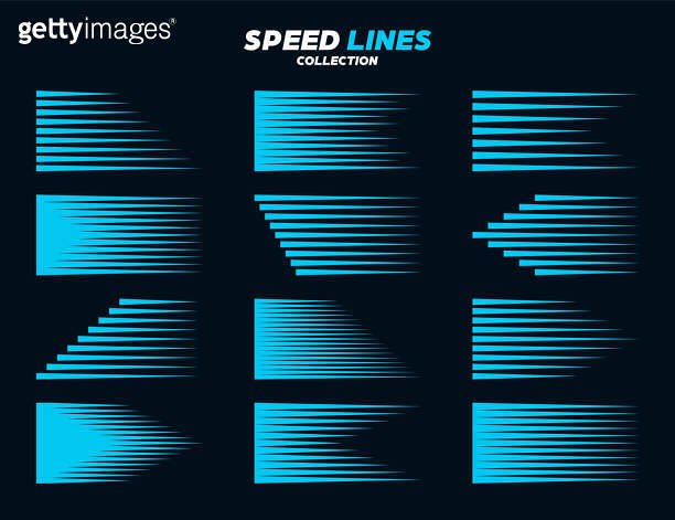 Blue comic speed lines collection. Straight and wavy motion elements ...