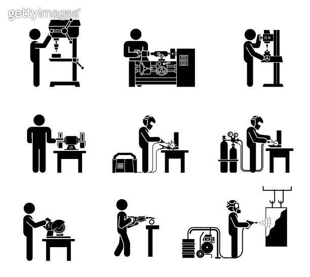 Pictograms Icon collection of electric machine tools for metal, plastic ...