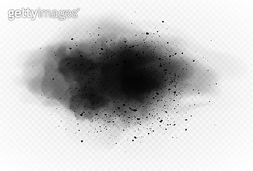 Particles of charcoal on transparent background. Abstract black powder ...