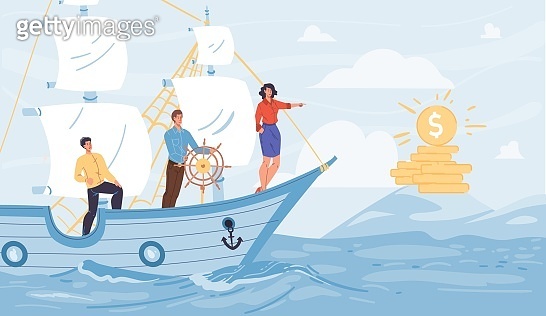 Flat cartoon characters look into distance vector illustration concept ...