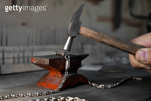 Goldsmith instrument. Anvil and hammer. Craft jewerly tools. Jewelry ...