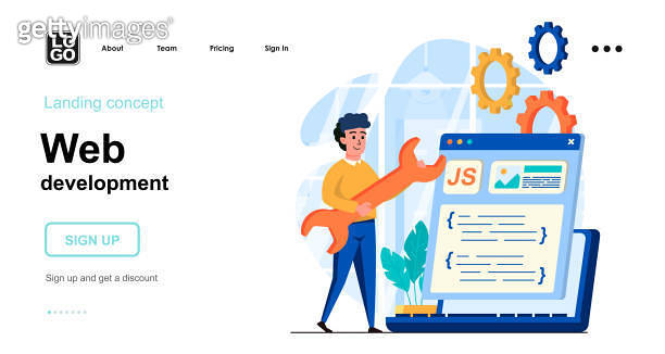Web development concept. Developer creates layout of webpage, coding ...
