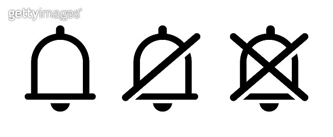 Notification bell icon. No sound outline symbol isolated. Bell crossed