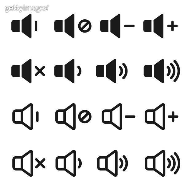 Sound icons set. Vector isolated sound volume up, down or mute control ...
