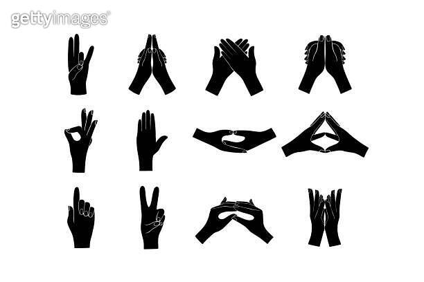 Vector hand-drawn set of different gestures of human hands isolated on ...