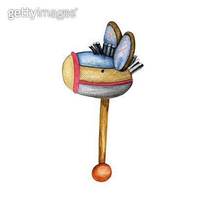 Hand painted watercolor rattles. Baby hors rattle 이미지 (1334794040) - 게티 ...