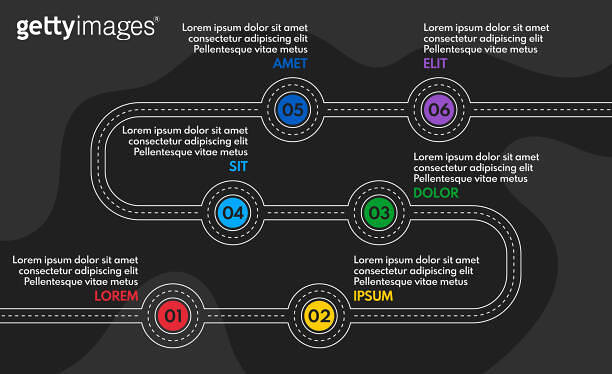 6 steps road map or timeline progress infographic, vector template ...