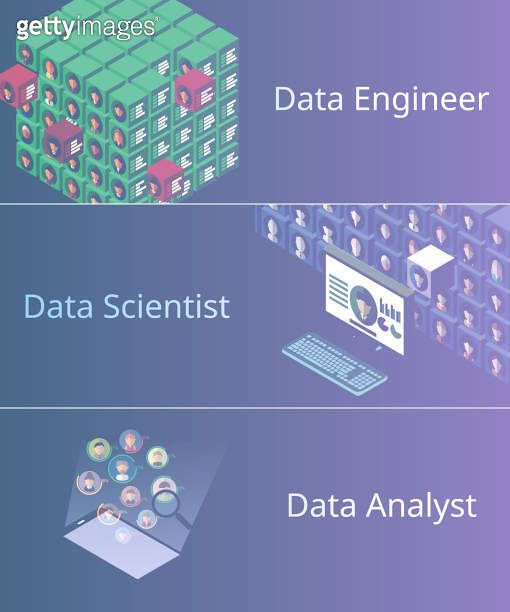 data engineer vs data scientist vs data analyst vector 이미지 (1310700338 ...