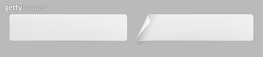 White glued rectangle stickers with curled corners mock up set. Blank ...