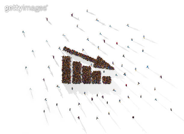 Large Crowd of People Forming Chart Bar Graph And Arrow Symbol 이미지 ...