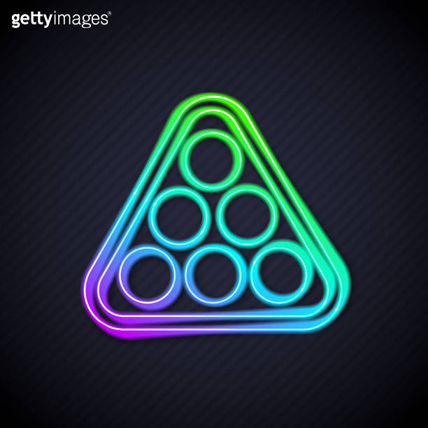 Glowing neon line Billiard balls in a rack triangle icon isolated on ...