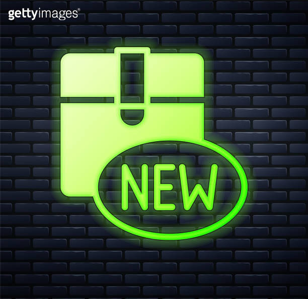 Glowing neon New collection icon isolated on brick wall background ...