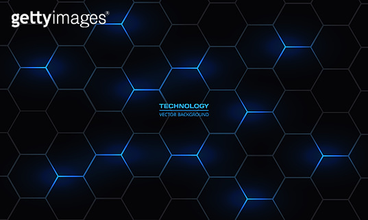 Dark hexagonal abstract technology background wit blue bright energy ...