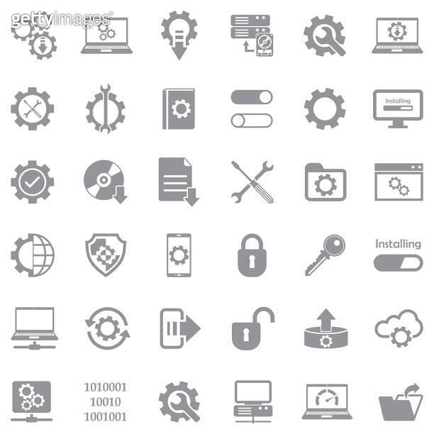 Setup, Installation And Configuration Icons. Gray Flat Design. Vector ...