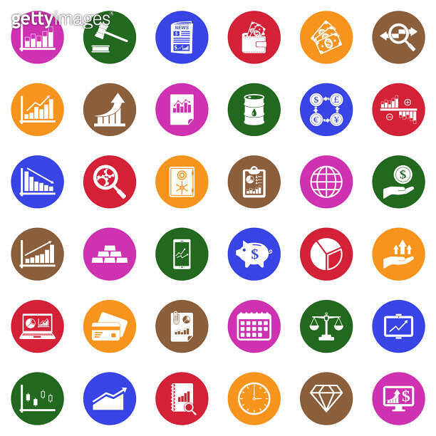 Stock Market Icons. White Flat Design In Circle. Vector Illustration ...