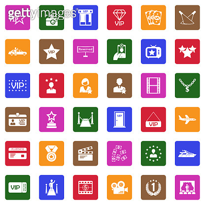 VIP Icons. White Flat Design In Square. Vector Illustration ...