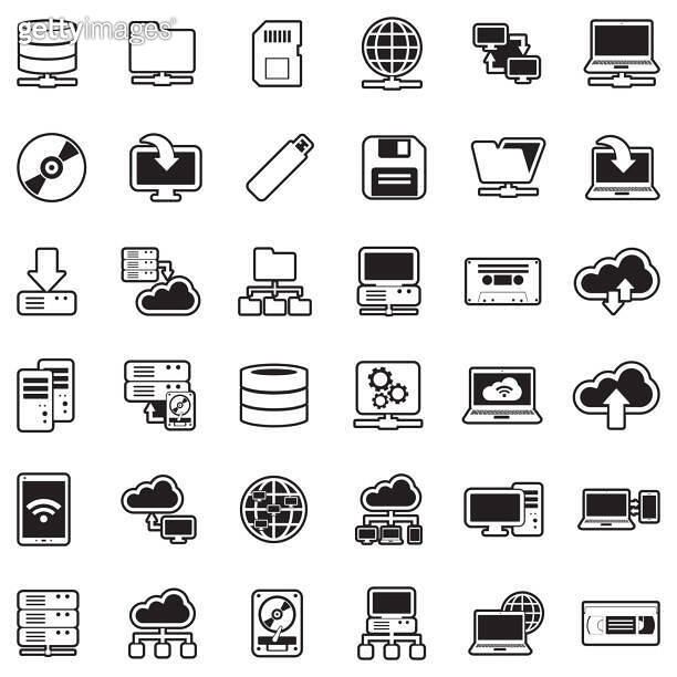 Data Storage Icons. Line With Fill Design. Vector Illustration ...