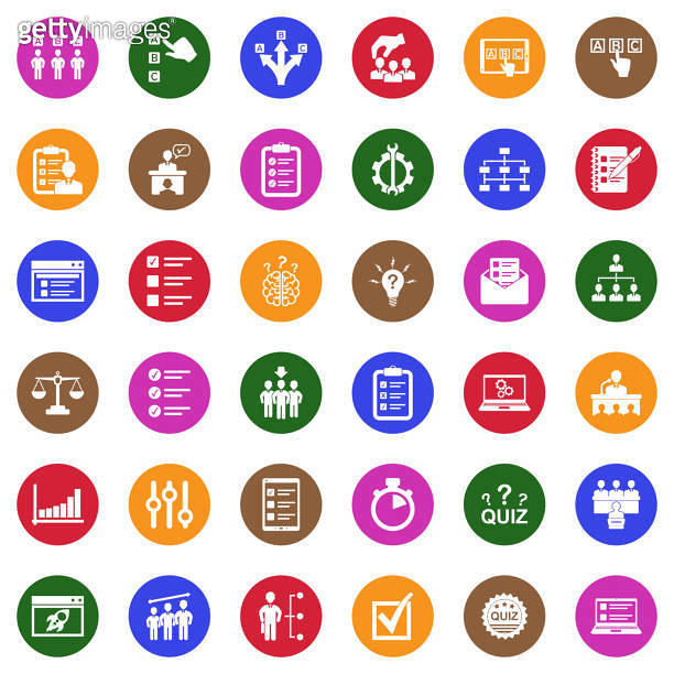 Testing Icons. White Flat Design In Circle. Vector Illustration ...