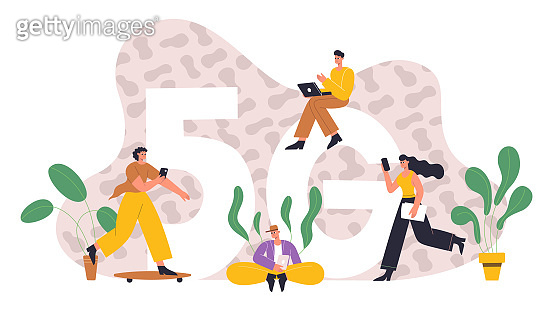 People use mobile internet, wireless 5G internet connection. Wireless ...