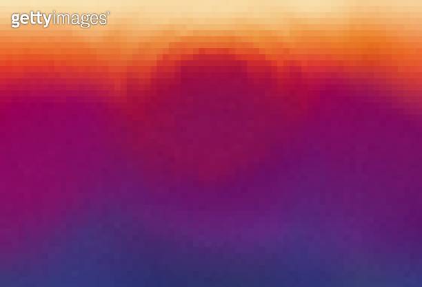Pixel Rounded Background Abstract Sunset sunrise landscape background.Mosaic pixel round circles ...