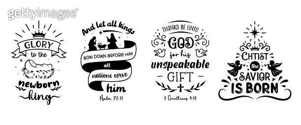 Christian Christmas signs and nativity scene. Religious quote and bible ...