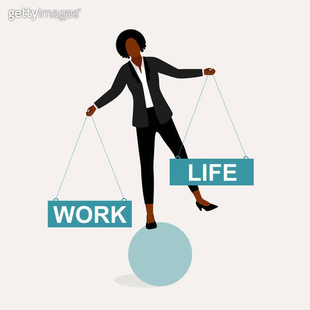 Work-Life Balance Concept. Black Woman Strike Balance Between Work And ...