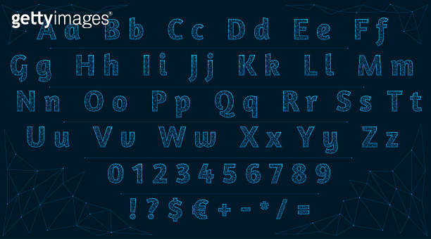 Low poly font. Polygonal letters, numbers and signs. Alphabet made of ...