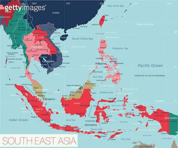 South East Asia Region Detailed Editable Map 1300341789 1300341789 