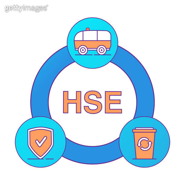 HSE health safety environmen.Ambulance van, trash can recycling