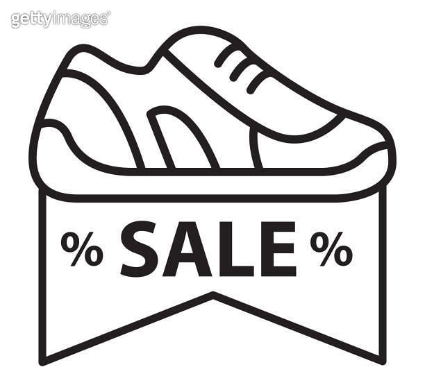 Shoes discount icon. Sign for a sneakers online store.Outline footwear