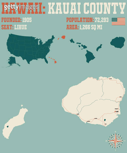 Map of Kauai County in Hawaii 이미지 (1315140648) - 게티이미지뱅크
